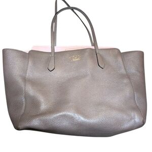 Authentic GUCCI Swing Leather Tote 354397 Taupe Pink Shoulder Bag